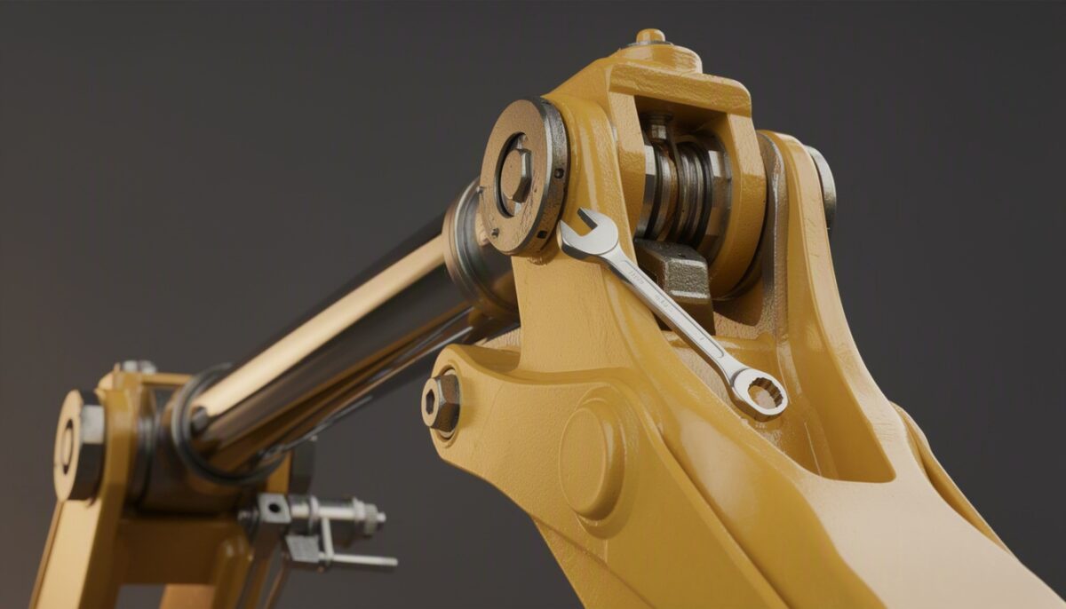 Mechaniker repariert einen Bagger in der Werkstatt